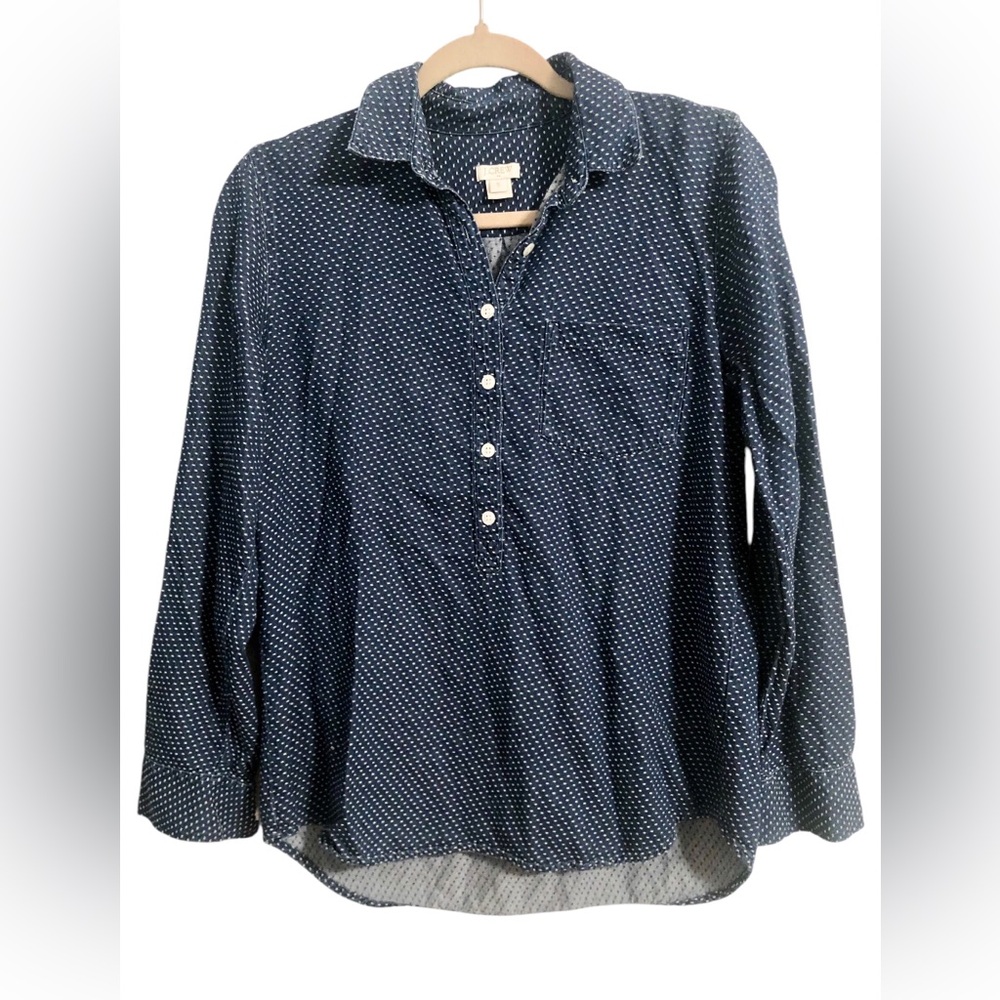 J. Crew Navy White-Dotted Popover Shirt Size S